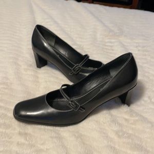 Black buckle heels